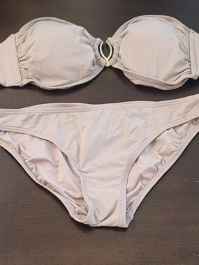 Vince Camuto Light Taupe Bandeau Bikini Set Medium Top XS Bottoms